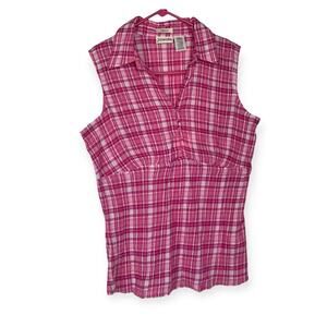 St Johns Bay women's medium new pink plaid 90s tank top scrunch